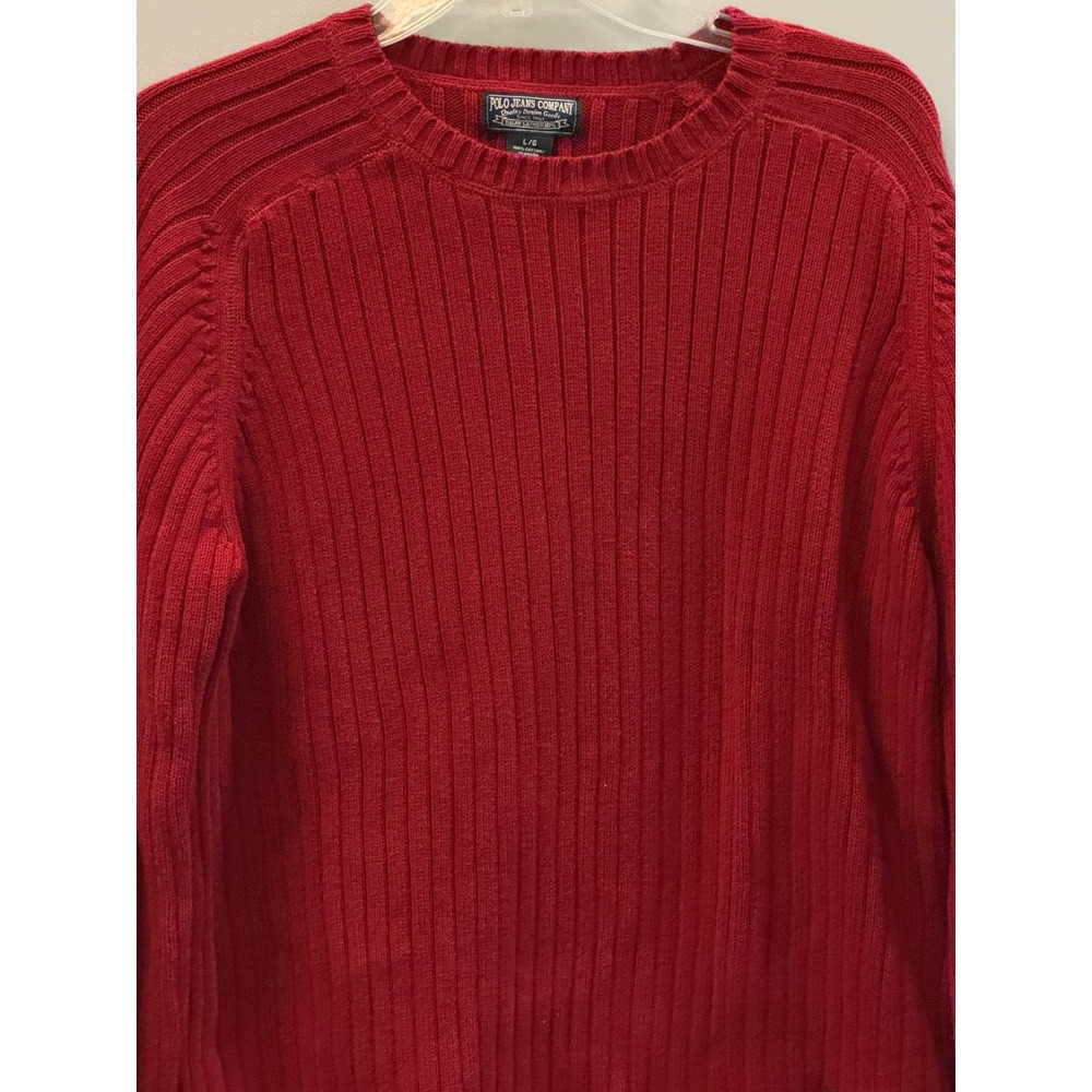 Vintage Polo Jeans Co Ralph Lauren Sweater Mens Large Red Ribbed Cotton Crewneck - Picture 2 of 11